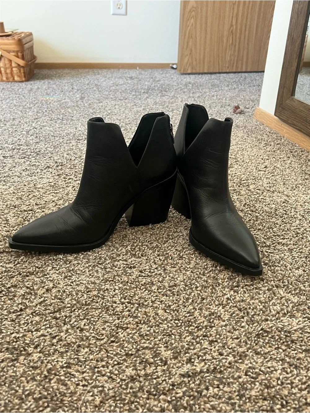 Vince Camuto Black Pointed Ankle Booties with Block Heel
